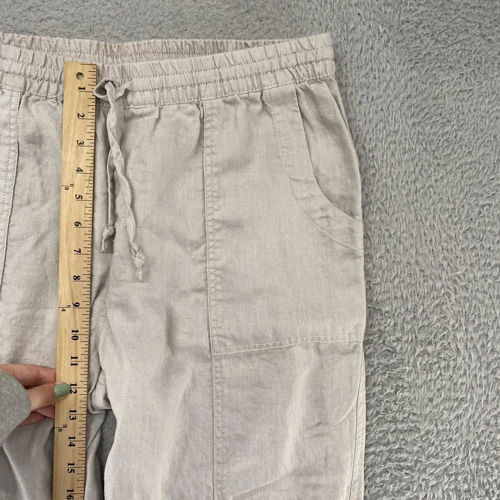 Garnet‎ Hill Linen Cargo Pants Womens Medium Gray Elastic Waist Travel Summer